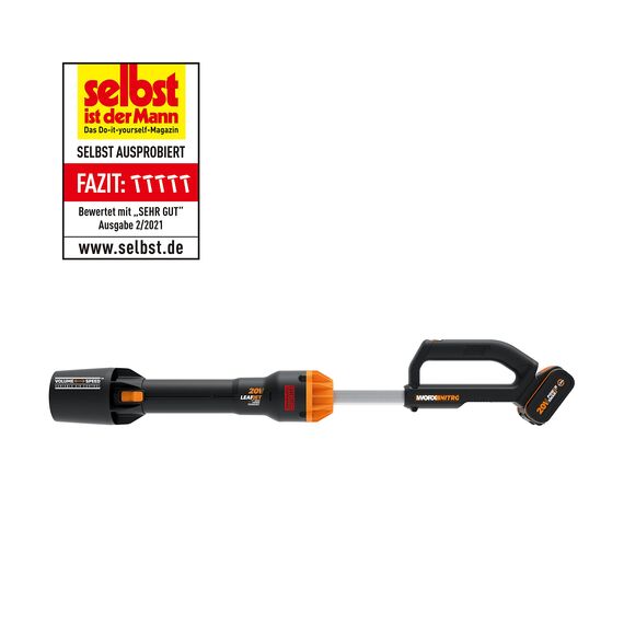 WORX WG543E Nitro Profi Akku-Laubbläser Leafjet 20V - leistungsstarker bürstenloser Motor - Luftgeschwindigkeit 209km/h – Luftmenge 696m³/h - leicht & kompakt - inkl. 4Ah PowerShare Akku & Ladegerät