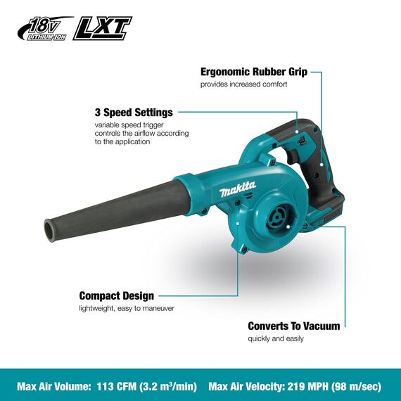Makita Akku-Gebläse 18 V (ohne Akku, ohne Ladegerät), Blau, Schwarz, 1er Pack
