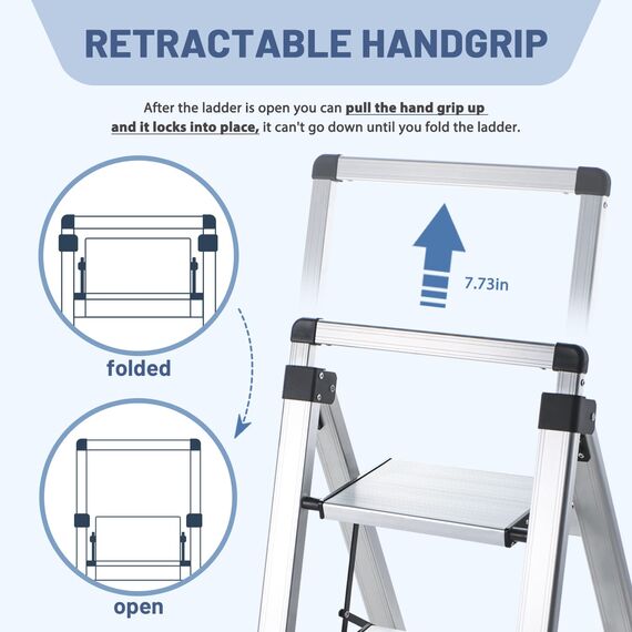 XinSunho Leiter mit 5 Stufen, einziehbarer Handgriff, klappbarer Tritthocker mit rutschfestem breitem Pedal, Aluminiumhocker, Leiter 5 Stufen, 150 kg Sicherheitsleiter für den Haushalt