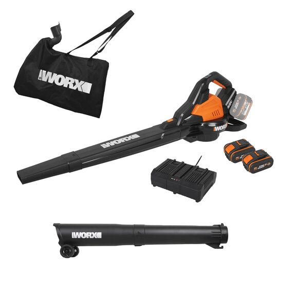WORX WG583E Akku-Laubbläser/Laubsauger 40V – 3-in-1 Multifunktion zum Laub Zusammenkehren, Aufsaugen & Mulchen - Luftgeschwindigkeit 335 km/h – Luftmenge 575 m³/h - inkl. 2x4Ah Akkus & Ladegerät