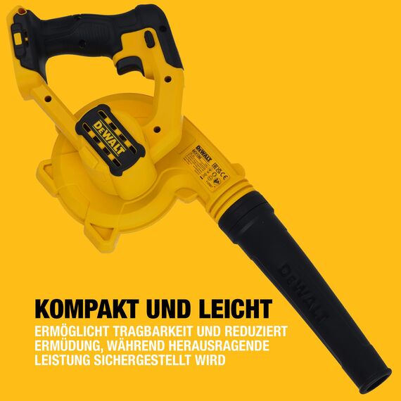 DEWALT Akku-Gebläse/Luftbesen (18V, 290 km/h Blasgeschwindigkeit, DREI-Stufen-Schalter, Lieferung ohne Akku und Ladegerät), DCV100