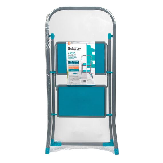 Beldray LA023957TQFEU7 2 Stufen Leiter - Klappbar/kompakt 80cm hohe Tritthocker, 150kg max Trittleiter mit Handläuf, rutschfeste Stehleiter, Leicht für außen/innen Reinigung, Dekorieren, Lackieren