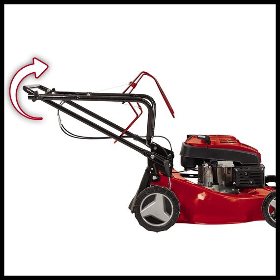 Einhell Benzin-Rasenmäher GC-PM 46/4 S (2 kW, bis 1400 m≤, 4-Takt-Motor, 46 cm Schnittbreite, 50 L Fangsack, abschaltbarer Hinterradantrieb, 9-stufige zentrale Schnitthöhenverstellung 30-80 mm)