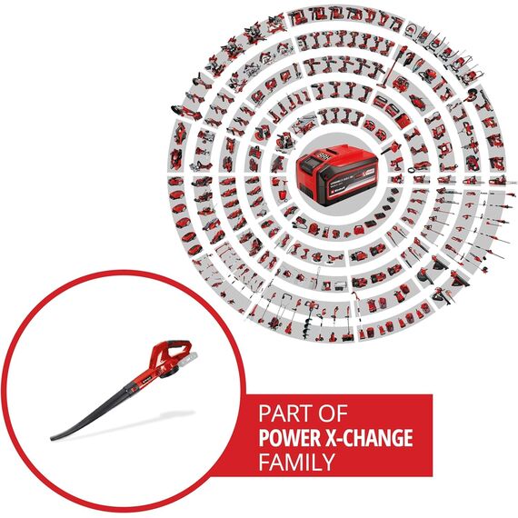 Einhell Akku-Laubbläser GC-CL 18 Li E Solo Power X-Change (18 V, 210 km/h Luftgeschwindigkeit, leicht u. leistungsstark, Drehzahlregelung, Softgrip, ohne Akku) Rot/Schwarz
