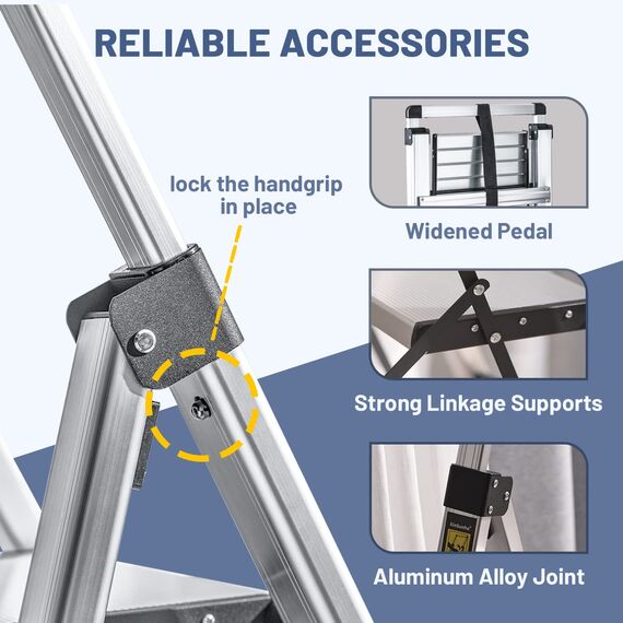 XinSunho Leiter mit 5 Stufen, einziehbarer Handgriff, klappbarer Tritthocker mit rutschfestem breitem Pedal, Aluminiumhocker, Leiter 5 Stufen, 150 kg Sicherheitsleiter für den Haushalt