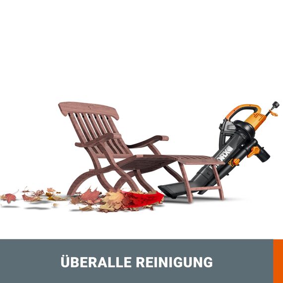 WORX WG505E Trivac Laubbläser & Laubsauger 3000 W – 3-in-1 Funktion als Laubbläser, Laubsauger & Mulcher - 335km/h Blasgeschwindigkeit - 600m³/h Saugvolumen – inkl. 45L Fangsack