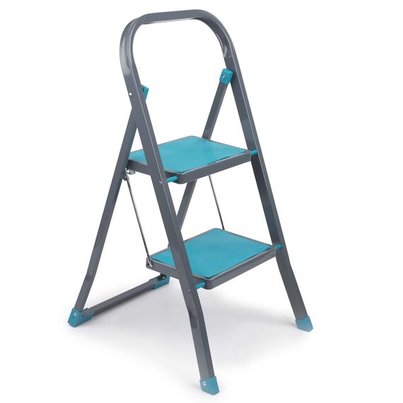 Beldray LA023957TQFEU7 2 Stufen Leiter - Klappbar/kompakt 80cm hohe Tritthocker, 150kg max Trittleiter mit Handläuf, rutschfeste Stehleiter, Leicht für außen/innen Reinigung, Dekorieren, Lackieren
