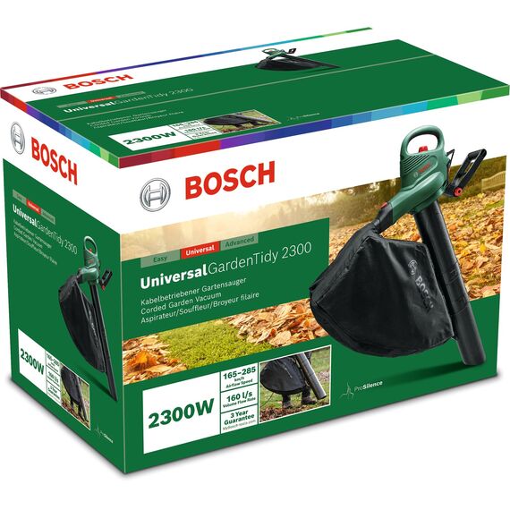 Bosch elektrischer Laubsauger/Laubbläser UniversalGardenTidy 2300 (2300 W, Fangsack 45 l, stufenlose Drehzahleinstellung, zum Blasen, Saugen und Häckseln von Laub, in Karton)