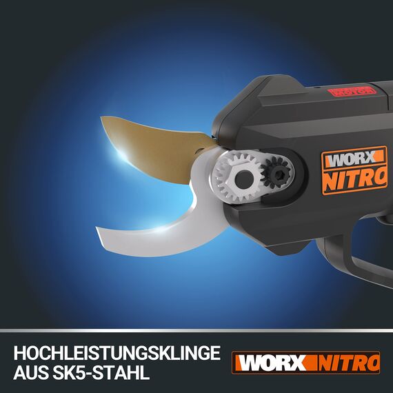 Worx NITRO WG330E Akku Astschere 20V - Müheloses Schneiden dank elektrischen Antrieb, Bürstenloser Motor, inkl. 2Ah Akku und Ladegerät