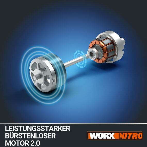 WORX WG543E.9 Nitro Profi Akku-Laubbläser Leafjet 20V - leistungsstarker bürstenloser Motor – Luftgeschwindigkeit 209km/h – Luftmenge 696m³/h - 2 Modi-Switch - leicht & kompakt - ohne Akku & Ladegerät