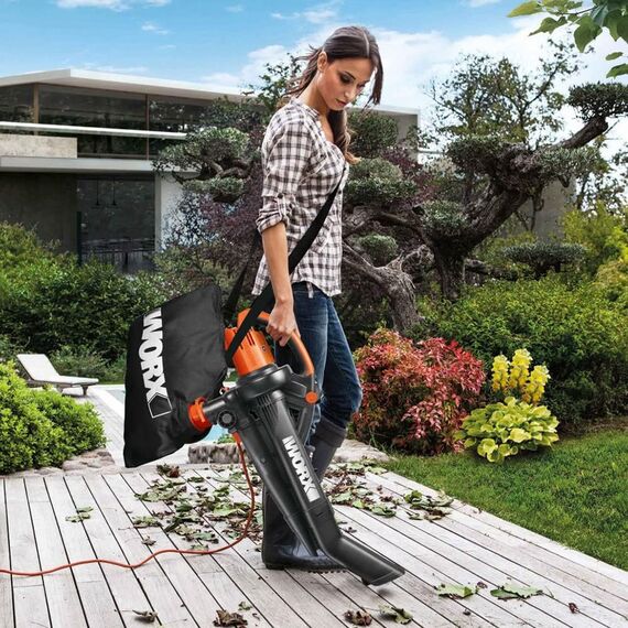 WORX WG505E Trivac Laubbläser & Laubsauger 3000 W – 3-in-1 Funktion als Laubbläser, Laubsauger & Mulcher - 335km/h Blasgeschwindigkeit - 600m³/h Saugvolumen – inkl. 45L Fangsack