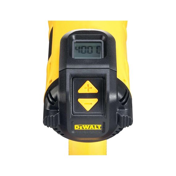 Dewalt 2.000 Watt Heißluftpistole D26414 (Temperatur 50-600°, Luftdurchsatz: 650 l/min, mit Flach- sowie Konusdüse und Lackschaber, sichere vertikale Standposition zum stationären Einsatz)