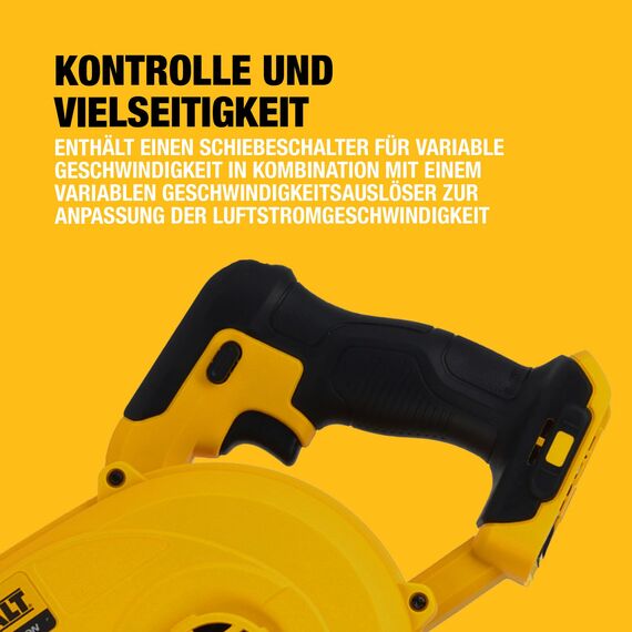 DEWALT Akku-Gebläse/Luftbesen (18V, 290 km/h Blasgeschwindigkeit, DREI-Stufen-Schalter, Lieferung ohne Akku und Ladegerät), DCV100