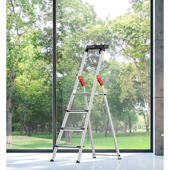 Hailo 5_8814-001 001 EasyClix breite xxl Aluminium-Scherentreppe (4 Stufen), grau