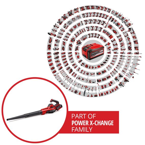Einhell Akku-Universalbläser GE-UB 18/250 Li E (1x4,0Ah) Power X-Change (18 V, 250 km/h Luftgeschwindigkeit, 3-tlg. Rohr, Drehzahl mit LED-Anzeige, inkl. 1x 4,0 Ah Akku, Ladegerät)