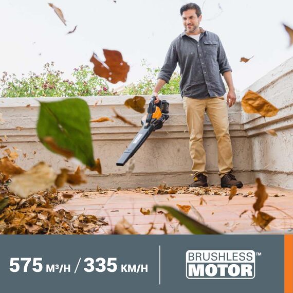 WORX WG583E.9 Akku-Laubbläser/Laubsauger 40V(2x20V), 2 in 1 zum Laub Zusammenkehren & Aufsaugen, max. 575 m³/h Blasleistung, 335km/h Luftstromgeschwindigkeit, 35L Fangsack (ohne Akku und Ladegerät)