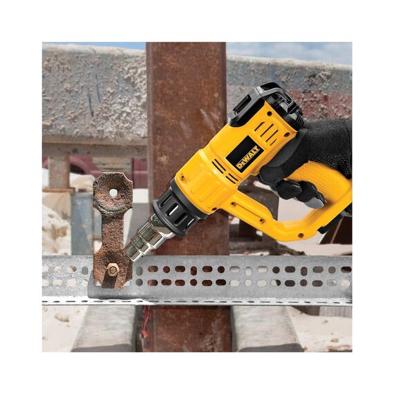 Dewalt 2.000 Watt Heißluftpistole D26414 (Temperatur 50-600°, Luftdurchsatz: 650 l/min, mit Flach- sowie Konusdüse und Lackschaber, sichere vertikale Standposition zum stationären Einsatz)