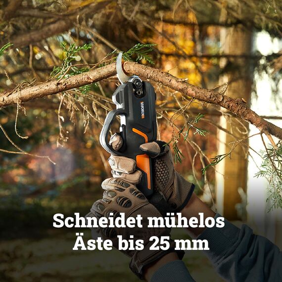 Worx NITRO WG330E Akku Astschere 20V - Müheloses Schneiden dank elektrischen Antrieb, Bürstenloser Motor, inkl. 2Ah Akku und Ladegerät