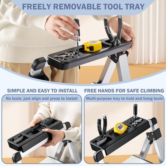 XinSunho Leiter mit 5 Stufen, einziehbarer Handgriff, klappbarer Tritthocker mit rutschfestem breitem Pedal, Aluminiumhocker, Leiter 5 Stufen, 150 kg Sicherheitsleiter für den Haushalt