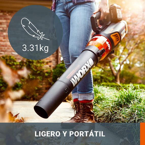 WORX WG584E.9 Akku Laubbläser 40V – Starker Brushless Motor – Turbinen Technologie - 145km/h Luftgeschwindigkeit - 12m³/min Luftmenge – leicht & kompakt – ohne Akku & Ladegerät - PowerShare kompatibel