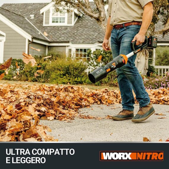 WORX NITRO 40V Profi Akku-Laubbläser WG585E.9 - starker bürstenloser Motor - 3 Geschwindigkeiten & 2 Modus - 266km/h Luftgeschwindigkeit - 1053m³/h Luftmenge - leicht & kompakt - ohne Akku & Ladegerät