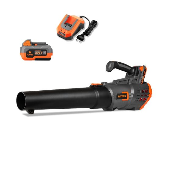 FUXTEC Akku Laubbläser 20V FX-E1LB20 - Inklusive 1 x Li-Ion 4Ah-Akku und 2,4A Ladestation - Laubgebläse zum Entfernen von Laub für Garten, Gehweg und Einfahrt - Leise - bis 38m/s