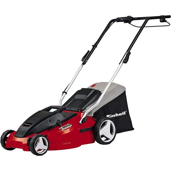 Einhell Elektro Rasenmäher GC-EM 1536 (1.500W, 36cm Schnittbr., 38L Fangbox, 25-65mm Schnitth., klappb. Führungsholm, leicht und robust) Schwarz, Rot