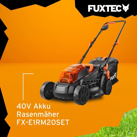 FUXTEC Akku Rasenmäher 40V (2x20V) E1RM20 – Schnittbreite 33cm, Variable Schnitthöhe Elektrorasenmäher, kabellos (Li-Ion Akku & Ladegerät Nicht inklusive)