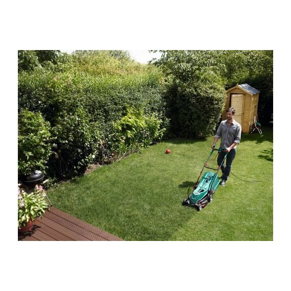 Bosch Elektro Rasenmäher ARM 34 (Grasfangbox, Karton, Schnitthöhe: 20-70 mm, Schnittbreite: 34 cm, 11 kg, 1.300 W)