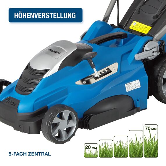 HYUNDAI Elektro-Rasenmäher LM4001E mit Mulchfunktion, Elektromäher, Mulcher, Mäher (40cm, 1800W, 50L Korb, 5-fache zentrale Höhenverstellung)