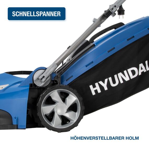 HYUNDAI Elektro-Rasenmäher LM4001E mit Mulchfunktion, Elektromäher, Mulcher, Mäher (40cm, 1800W, 50L Korb, 5-fache zentrale Höhenverstellung)