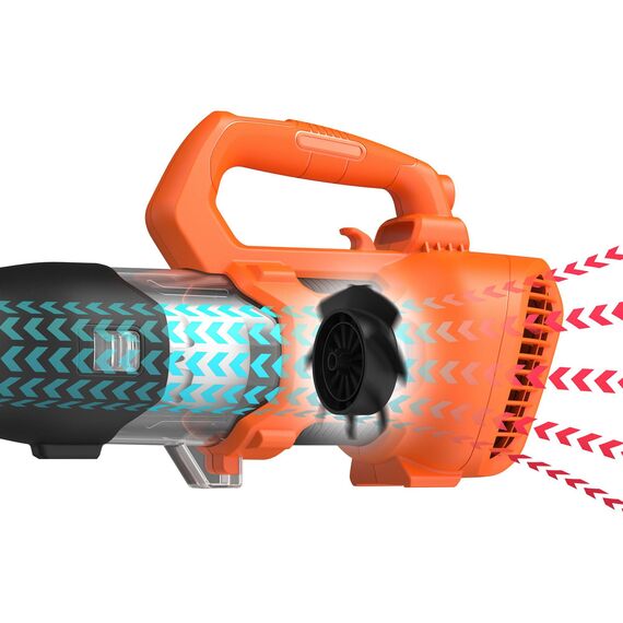 Black+Decker Akku-Axial-Laubgebläse (18V, Hohe Blasgeschwindigkeit von 145 Km/H, Luftvolumen 577 m³/H, integrierter Laubkratzer, für Terrassen, Wege, Einfahrten, ohne Akku + Ladegerät) BCBL200B