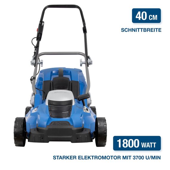 HYUNDAI Elektro-Rasenmäher LM4001E mit Mulchfunktion, Elektromäher, Mulcher, Mäher (40cm, 1800W, 50L Korb, 5-fache zentrale Höhenverstellung)