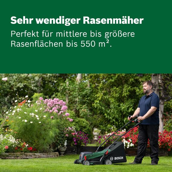 Bosch Akku-Rasenmäher UniversalRotak 2x18V-37-550 (bis zu 500 m2 mit 2x 4,0 Ah Akku); 18 Volt System; Schnittbreite: 37 cm; 2x 18V 4,0-Ah-Akku und Ladegerät)