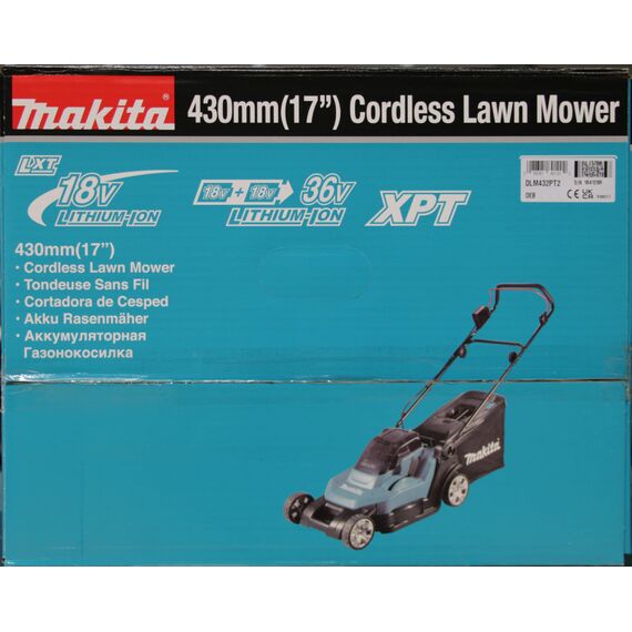 Makita DLM432PT2 Akku-Rasenmäher 2x18 V / 5,0 Ah, 2 Akkus + Doppelladegerät