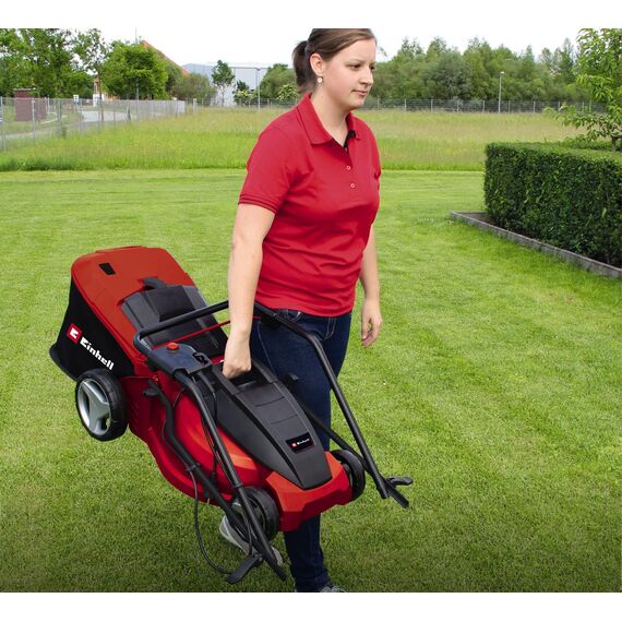 Einhell Elektro-Rasenmäher GC-EM 1500/36 (1500 W Carbon Power Motor, 36 cm Schnittbreite, 38 L Fangbox, für 600 m² Rasenflächen, Schnitthöhe 25-65 mm)