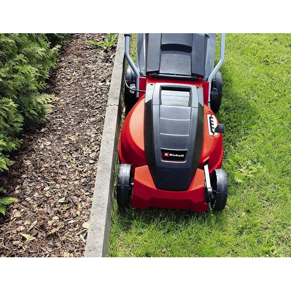 Einhell Elektro Rasenmäher GC-EM 1536 (1.500W, 36cm Schnittbr., 38L Fangbox, 25-65mm Schnitth., klappb. Führungsholm, leicht und robust) Schwarz, Rot