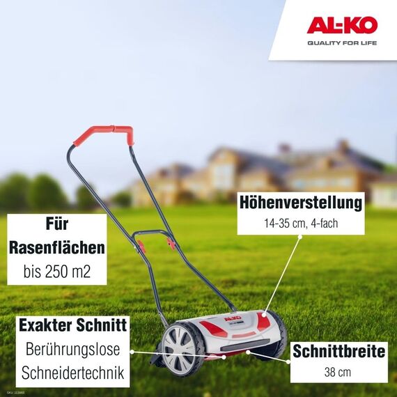 AL-KO Spindelmäher Razor Cut 38.1 HM Comfort (Schnittbreite 38 cm, Schnitthöhe 4-fach verstellbar, nur 7.7 kg schwer, extrem wendige Bauweise, ideal für Rasenflächen bis 250 m²)