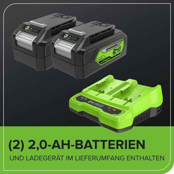 Greenworks Selbstfahrender Akku Rasenmäher 48V (24V x 2) bis zu 480m², 46cm Schnittbreite, 55L Sack Rasenmäher Elektro Plus Zwei 4Ah-Akkus und Doppelladegerät,3 Jahre Garantie,GD24X2LM46SPK4X