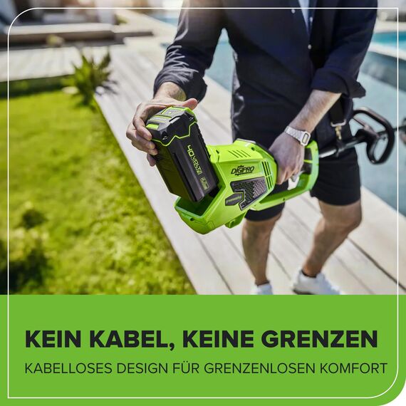 Greenworks 40 V Kabelloser Akku Rasenmäher, 41 cm Schnittbreite mit 40V 4Ah-Akku & 2A Universal Ladegerät Boni 40 V 5Ah-Akku