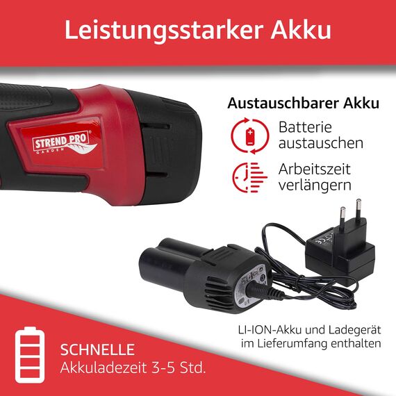 STREND PRO Elektrische Astschere für einfach Garten und Baum Beschneiden - Astschere Akku mit max. 22mm, Elektrische Gartenschere 7.2V Li-Ion Batterie, rebschere, Akku Rasenschere/Baumschere