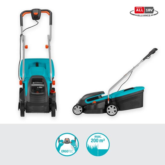 Gardena Akku-Rasenmäher PowerMax 32/36V P4A Ready-to-Use Set: Rasenmäher bis 200 m², 32 cm Schnittbreite, 30 l Fassungsvolumen, Schnitthöhe 20-60 mm, inkl. 2 x 18V P4A Akku (14621-20)