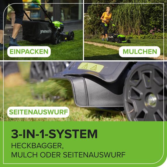 Greenworks GD40LM46SP Selbstfahrender Akku Rasenmäher mit bürstenlosem Motor für größere Flächen bis zu 600 m², 46 cm Schnittbreite, 55-Liter-Sack OHNE 40 V Akku und Ladegerät, 3 Jahre Garantie