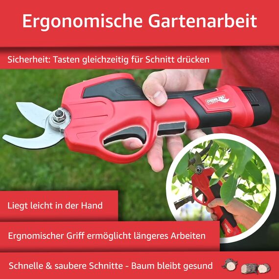 STREND PRO Elektrische Astschere für einfach Garten und Baum Beschneiden - Astschere Akku mit max. 22mm, Elektrische Gartenschere 7.2V Li-Ion Batterie, rebschere, Akku Rasenschere/Baumschere