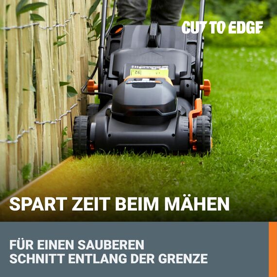 WORX WG743E Akku-Rasenmäher 40V, Profi Rasenmäher mit Mulchfunktion & PowerShare Akku, Rasenmähen ohne Kabel, Ideal für Gärten bis zu 500m² (inkl. 2X 4Ah Akkus & Dual-Ladegerät)