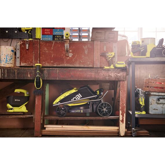 RYOBI 18 V ONE+ Akku-Rasenmäher RLM18X33B40 – 33 cm Schnittbreite, inkl. 4,0 Ah Akku & Ladegerät, kompakt & leicht für kleine Rasenflächen