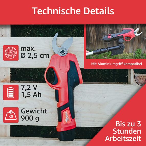 STREND PRO Elektrische Astschere für einfach Garten und Baum Beschneiden - Astschere Akku mit max. 22mm, Elektrische Gartenschere 7.2V Li-Ion Batterie, rebschere, Akku Rasenschere/Baumschere