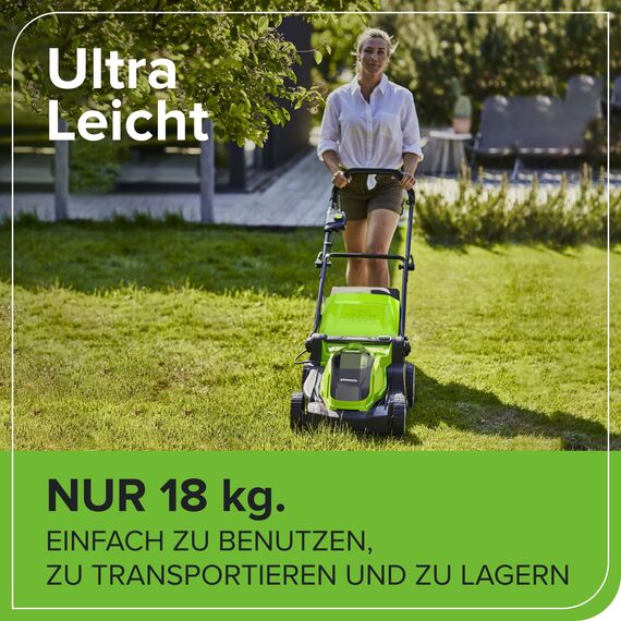 Greenworks 40V Kabelloser Akku Rasenmäher für Flächen bis zu 500 m², 41 cm Schnittbreite, 50-Liter-Sack PLUS zwei 40 V 2Ah-Akkus mit Ladegerät, 3 Jahre Garantie-G40LM41K2X