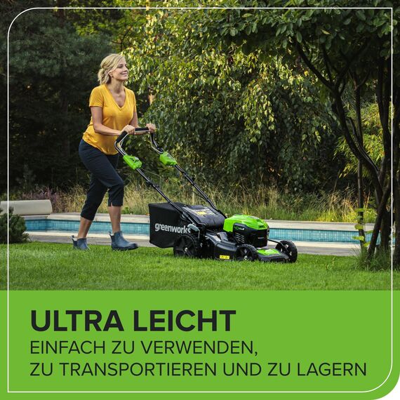 Greenworks GD40LM46SP Selbstfahrender Akku Rasenmäher mit bürstenlosem Motor für größere Flächen bis zu 600 m², 46 cm Schnittbreite, 55-Liter-Sack OHNE 40 V Akku und Ladegerät, 3 Jahre Garantie