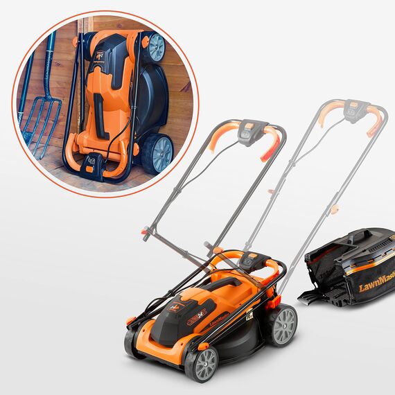 LawnMaster CLMF2434G Akku-Rasenmäher 24V Max 2x4.0Ah Batterie, 34cm, 300m² Mulchen 32L, 20-70mm 6-Stufige Schnitthöhenverstellung